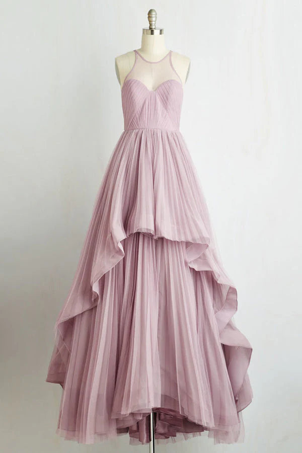 Vestidos de fiesta largos con espalda transparente y sin mangas en forma de A